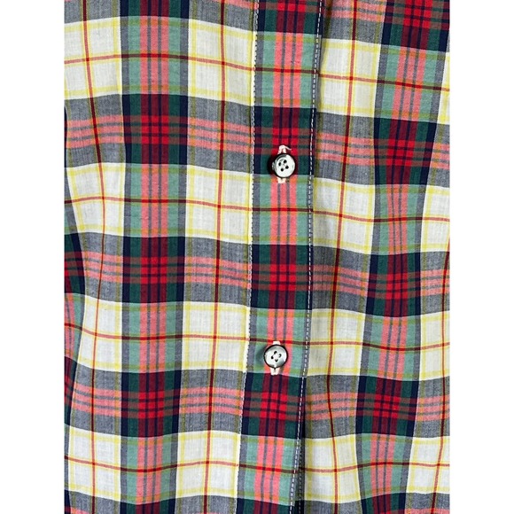 button up blouse ruffle collar plaid red green cream - Picture 3 of 12